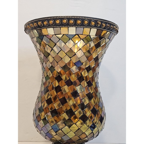 PartyLite Global Fusion Hurricane Amber Iridescent Glass Mosaic Tiles Mirrored - Picture 3 of 12